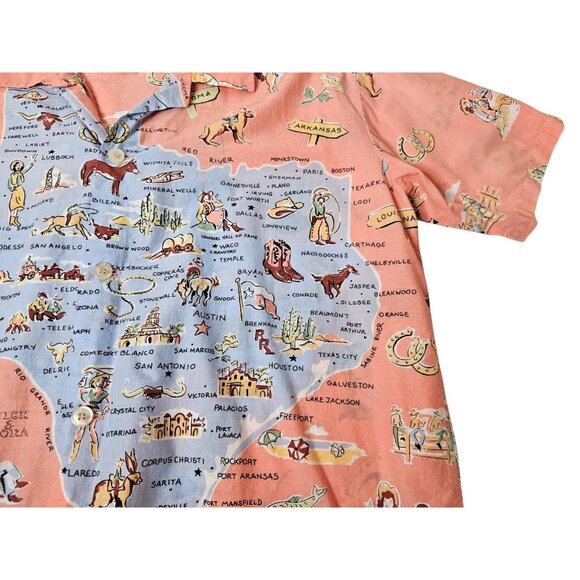 Vintage Nick & Nora Texas Map Cowgirl Pajama Top Shirt Short Sleeve RARE HTF - Picture 3 of 11